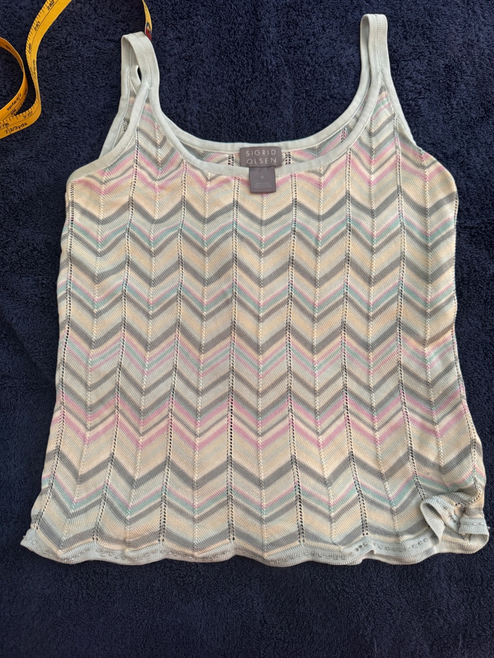 Sigrid Olsen Pale Blue Chevron 100% silk Knit Camisole with Pastel Accents